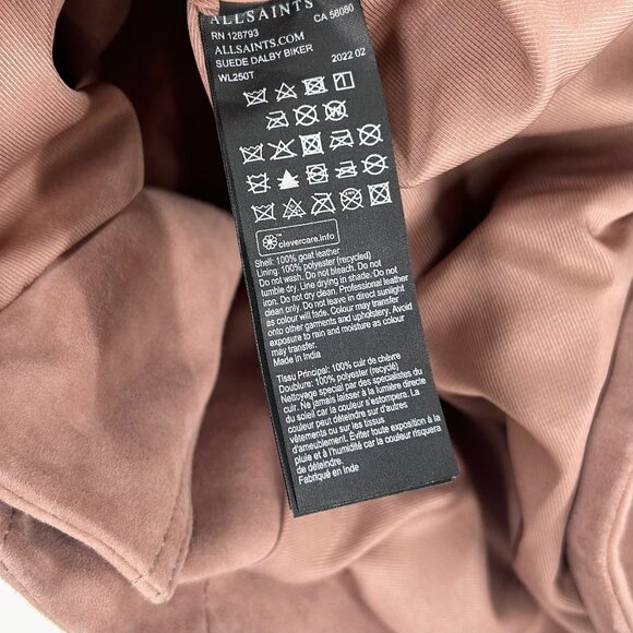 NWT All Saints Suede Leather Dalby Biker Jacket in Rose Pink - Picture 7 of 10